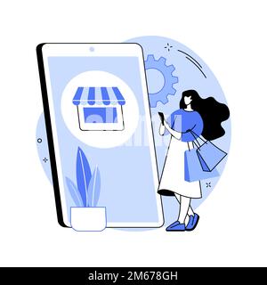 Ecommerce application abstract concept vector illustration. Commercial software, application marketplace, ecommerce platform app, buying online, mobil Stock Vector
