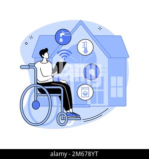 Smart technology for persons with disabilities abstract concept vector illustration. Home automation, door and motion sensors, health monitoring syste Stock Vector