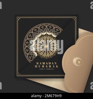 Black and gold Eid Mubarak postcard vector Stock Vector