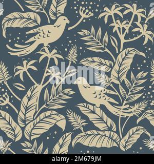 Birds in nature seamless patterned background vector Stock Vector