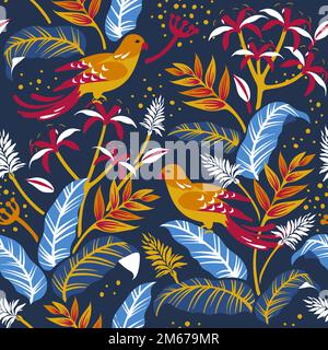 Colorful birds in nature seamless patterned background vector Stock Vector