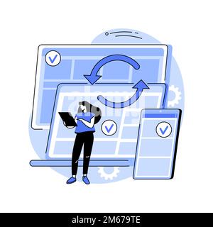 Cross-device syncing abstract concept vector illustration. All device synching, software testing operation, cross-device synchronization, website mobi Stock Vector