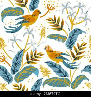 Colorful birds in nature seamless patterned background vector Stock Vector