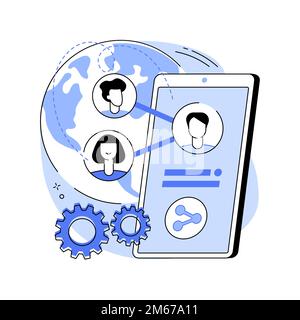 Mobile collaboration abstract concept vector illustration. Collaborative devices and tools, mobile enterprise teamwork, innovative networking app soft Stock Vector