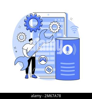 Smart speaker apps development abstract concept vector illustration. App development platform, smart speaker application, voice assistant, speech reco Stock Vector