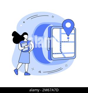 GPS kids tracker watches abstract concept vector illustration. GPS tracker, kids location tracking, parental control, child security, following route, Stock Vector