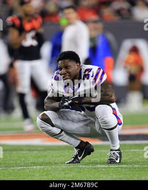 Buffalo Bills cornerback Siran Neal (33) warms up before the start of an NFL  football game against the New England Patriots, Thursday, Dec. 1, 2022, in  Foxborough, Mass. (AP Photo/Greg M. Cooper