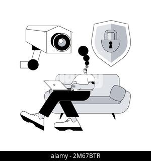 Indoor security system abstract concept vector illustration. Smart house installation, mobile application, control center, smartphone operated home se Stock Vector