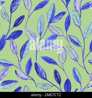 Minimalist hand drawn abstract seamless pattern with blue branches and leaves. Modern trendy textured vector illustration Stock Vector