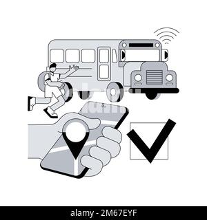 School bus tracking system abstract concept vector illustration. Bus tracking application, school smart transportation system, GPS location tracker, m Stock Vector