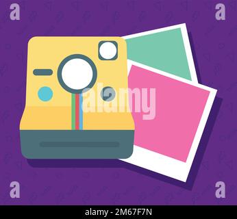 camera and pictures nineties style Stock Vector