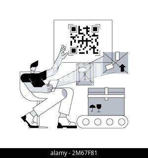 QR code abstract concept vector illustration. QR generator online, QR code reading, warehouse modern technology, automated inventory management system Stock Vector