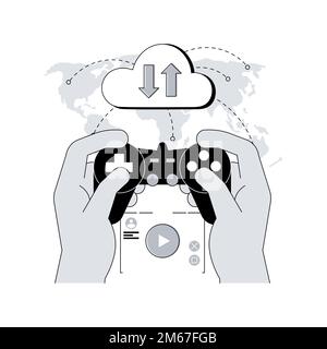 Cloud gaming abstract concept vector illustration. Gaming on demand, video and file streaming, cloud technology, various devices game, online platform Stock Vector
