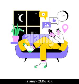 Smartphone addiction abstract concept vector illustration. Digital disorder, mobile device addiction, constant phone checking, sleep disorder, mental Stock Vector
