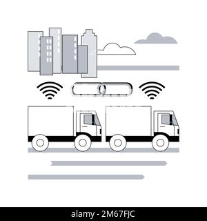 Truck platooning abstract concept vector illustration. Autonomous driving, modern logistics technology, connectivity, electric truck, driverless vehic Stock Vector