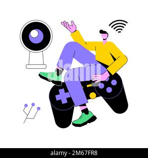 Smart TV accessories abstract concept vector illustration. Wireless accessories, smart TV application, interactive entertainment, gaming tools, home c Stock Vector