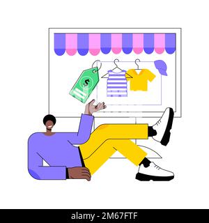 Online flea market abstract concept vector illustration. Online vintage marketplace, digital flea auction, used good ecommerce platform, second hand t Stock Vector