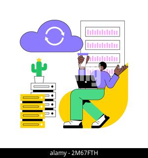 Backup server abstract concept vector illustration. Online data backup software, secondary system remote server, retrieval services to connected compu Stock Vector