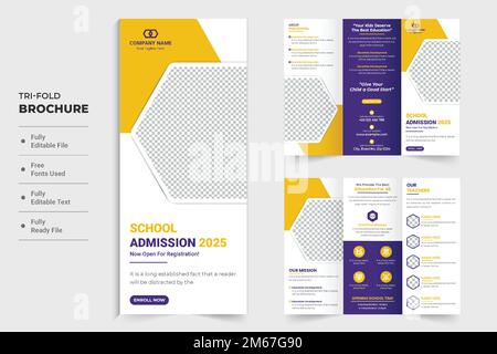 School admission and educational brochure design for marketing. Academic leaflet and trifold brochure with school activities section. Back to school t Stock Vector