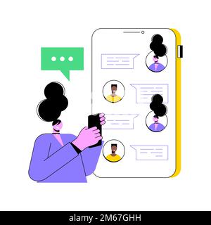 Messaging application abstract concept vector illustration. Texting desktop application, mobile phone chat app, messaging mobile soft, social media me Stock Vector