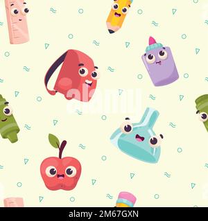 school supplies kawaii pattern Stock Vector