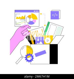 Packaged software abstract concept vector illustration. Multiple applications, video and audio editing software, computer user, free download, busines Stock Vector