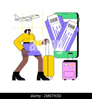 Buying tickets online abstract concept vector illustration. Online booking mobile application, e-Commerce shopping, internet purchase, buying tickets Stock Vector