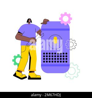 Smart speaker apps development abstract concept vector illustration. App development platform, smart speaker application, voice assistant, speech reco Stock Vector