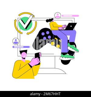 Cross-platform play abstract concept vector illustration. Remote games play, cross-platform online multiplayer, support any console, universal video g Stock Vector