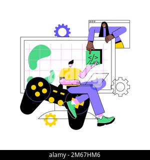 Computer games development abstract concept vector illustration. Video games programming, development team, graphic design, computer gaming industry, Stock Vector