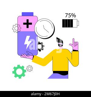 Battery runtime abstract concept vector illustration. Battery innovative solution, extend runtime, charging technology, long life, durability calculat Stock Vector
