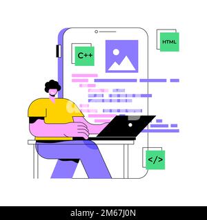 Mobile application development abstract concept vector illustration. Mobile device app building platform, frontend software development, UI and UX des Stock Vector