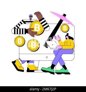 Hidden mining abstract concept vector illustration. Cryptocurrency mining method, miner bot, secret web program, hidden embed script development, secu Stock Vector