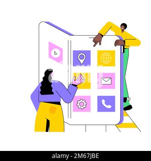 Foldable smartphone abstract concept vector illustration. Foldable technology, flexible electronic devices, smartphone trend, compact phone design, be Stock Vector