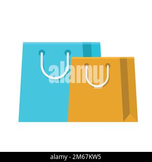 Two shopping bags with solid and flat color. Stock Vector