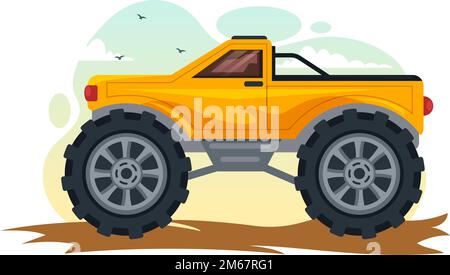 Off Road Illustration with a Jeep Car or SUV to Pass Through Rocky Terrain, Rivers and Sand in Flat Extreme Sport Cartoon Hand Drawn Templates Stock Vector