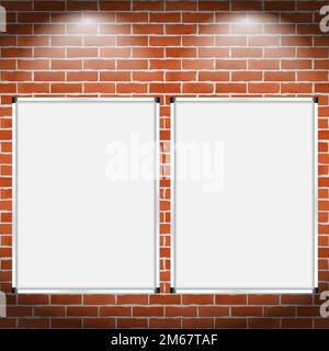 Two vertical billboards on brick wall, vector eps10 illustration Stock Vector