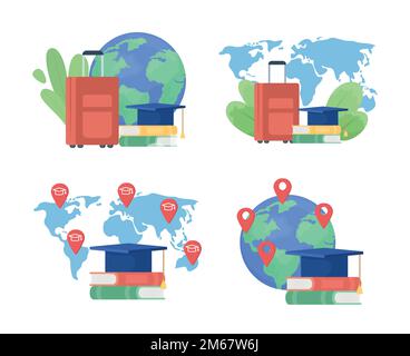 Study abroad destinations flat concept vector illustration set Stock Vector