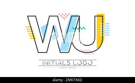Letters W and U. Merging of two letters. Initials logo or abbreviation symbol. Vector illustration for creative design and creative ideas. Flat style. Stock Vector