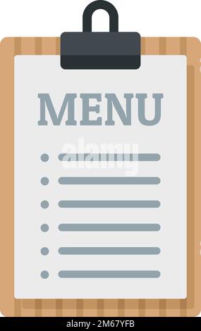 Restaurant menu clipboard icon flat vector. Food dish. Coffee cook isolated Stock Vector