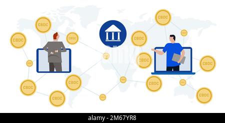 CBDC Central Bank Digital Currency online money block chain crypto cyber transaction Stock Vector