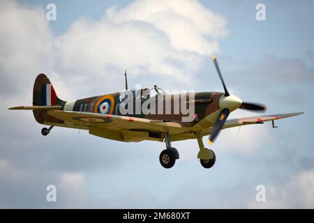 Supermarine Spitfire landing at the Duxford Air Show 2015, UK Stock Photo