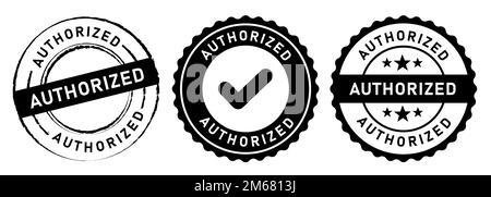Authorized certified chackmark label and stamp in black white transparent format icon Stock Vector