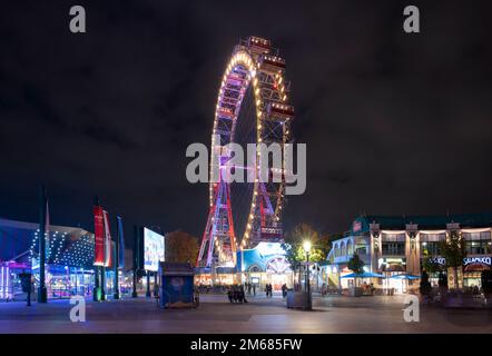 14th October, 2022, Vienna,Austria.The Giant Ferris Wheel in the amusement park Prater at Vienna, Austria. Stock Photo