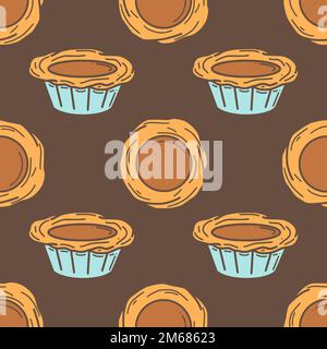 Egg tart vector illustration. Chinese New year dessert in doodle style. Stock Vector