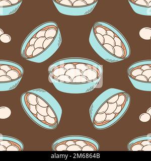 Sweet dumpling soup Tang yuan vector illustration. Chinese New year dessert tangyuan in doodle style. Stock Vector