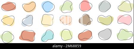 collection of abstract liquid shapes, modern smooth pastel colored design elements isolated on white background, vector illustration Stock Vector