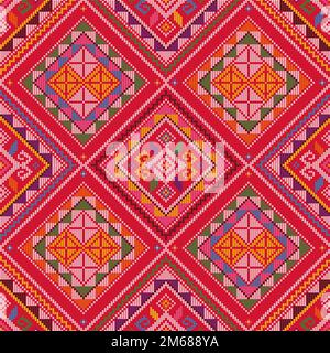 Yakan cloth inspired vector seamless pattern, traditional folk art textile or fabric print design from Philippines with various colors and geometric s Stock Vector