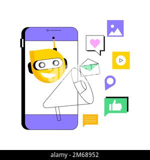 Artificial intelligence in social media abstract concept vector illustration. Artificial intelligence in digital marketing, machine learning in social Stock Vector