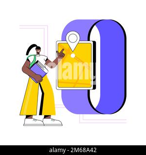 GPS kids tracker watches abstract concept vector illustration. GPS tracker, kids location tracking, parental control, child security, following route, Stock Vector